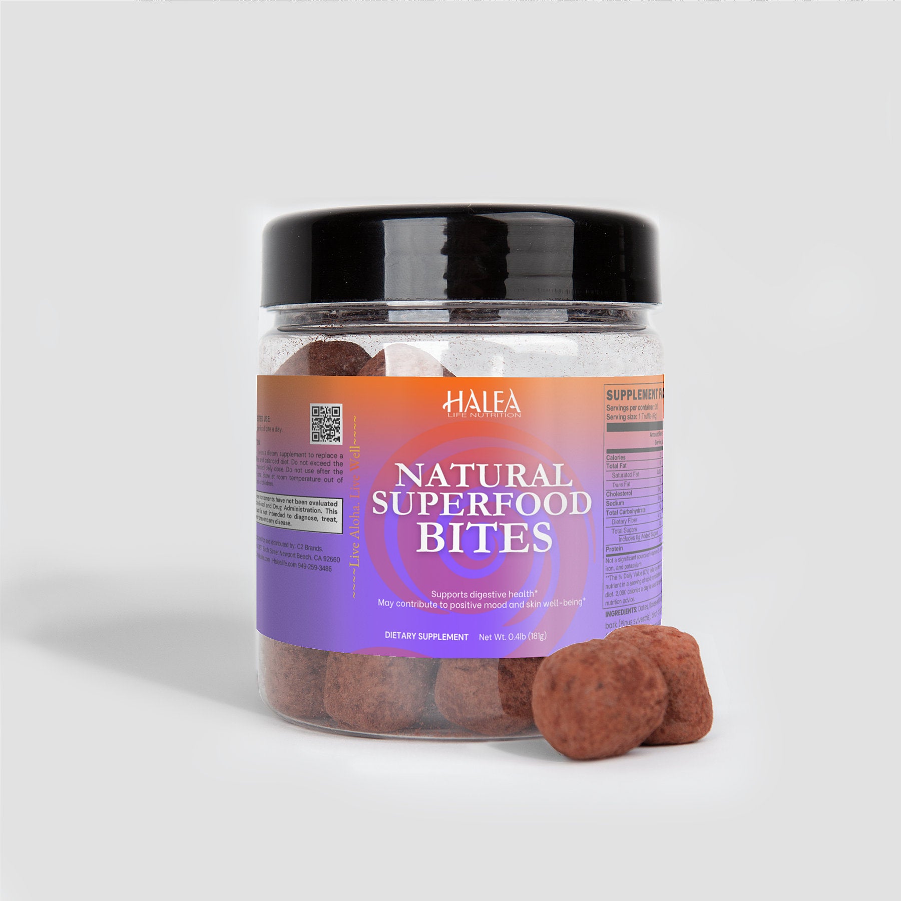 Halea Life Nutrition Natural Superfood Bites with Dates, Flaxseed, and Chaga