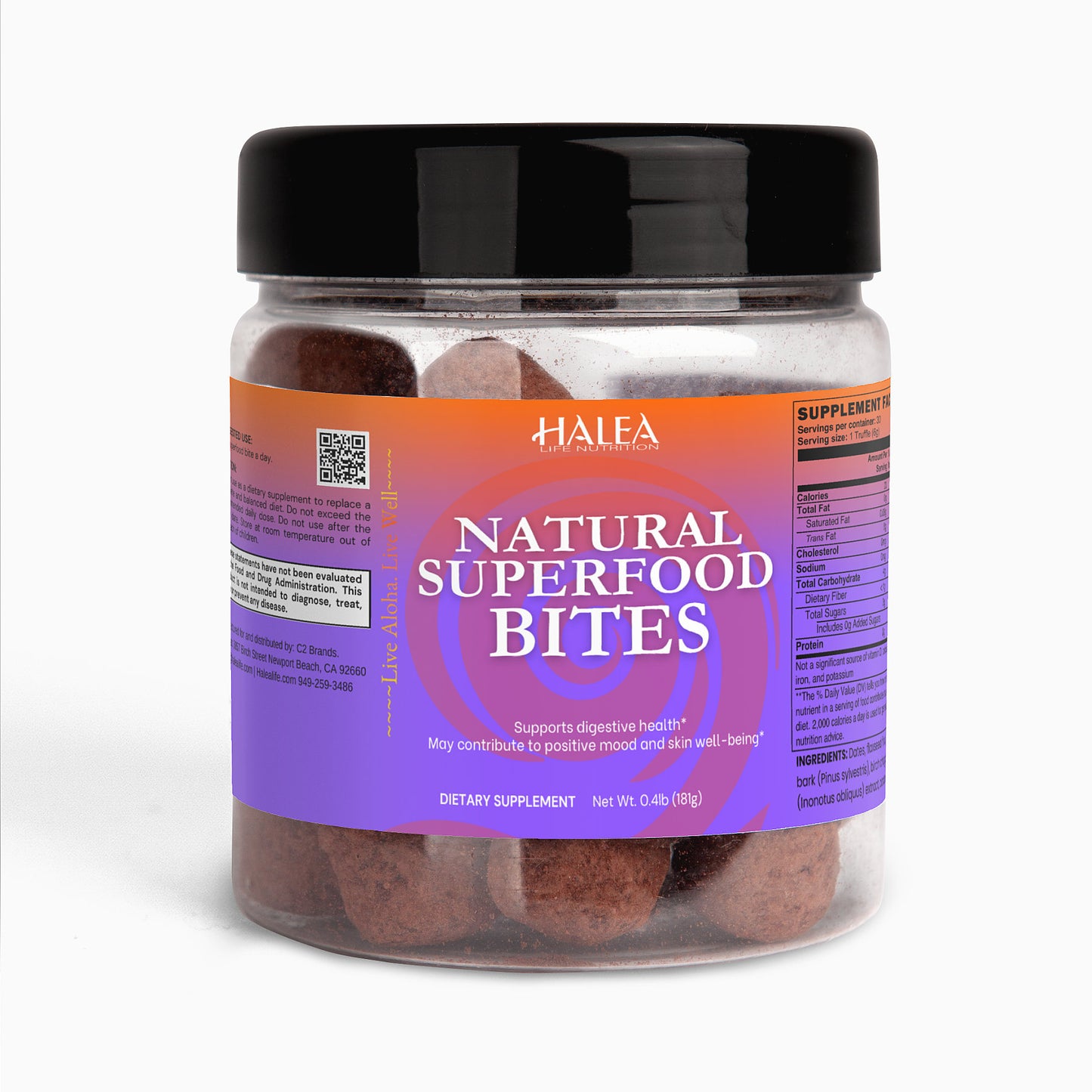 Halea Life Nutrition Natural Superfood Bites with Dates, Flaxseed, and Chaga