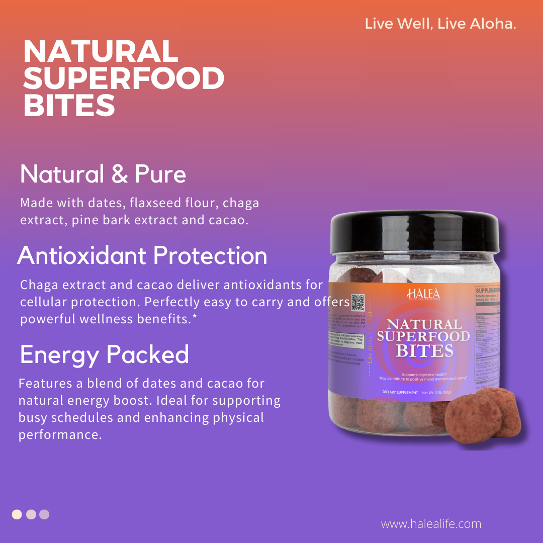 Halea Life Nutrition Natural Superfood Bites with Dates, Flaxseed, and Chaga